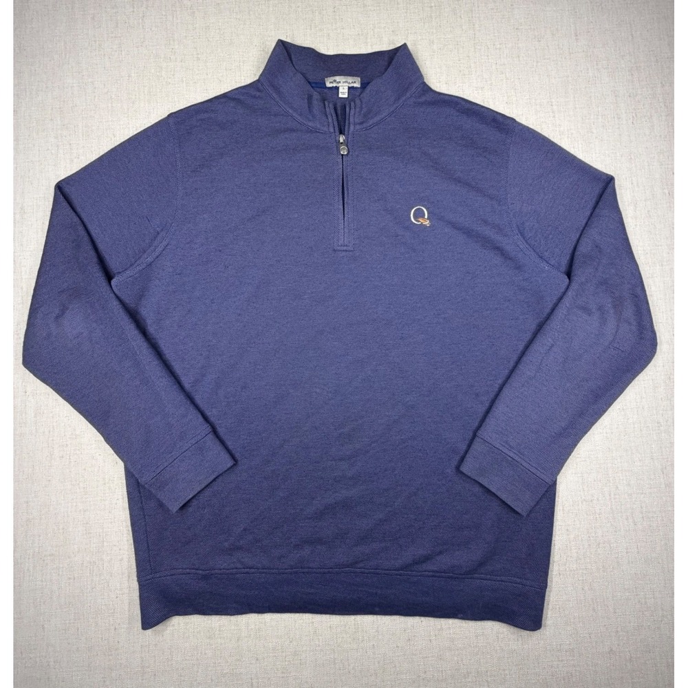 Peter Millar Mens Blue Quarter Zip Pullover Sweater Sz Large Modal Blend Q Logo